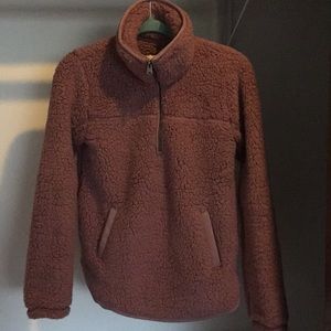 NWT Sherpa half zip faux leather trim sweatshirt